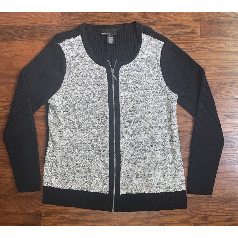 Lane Bryant Women’s 18/20  Zip Front Sweater Cardigan – Black & Gray Sequin